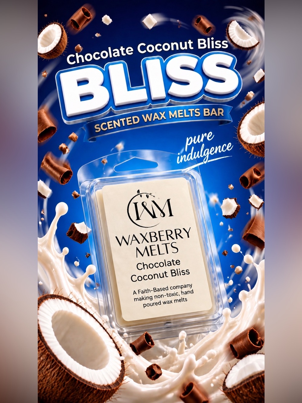 Hand Crafted Chocolate Coconut Bliss Scented Wax Melts